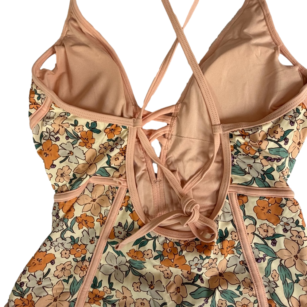 CupShe NEW Women's Floral Apricot One Piece With Front Criss Cross Detail - Picture 9 of 14